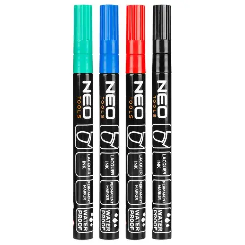 Azonnali szállítás NEO TOOLS 4db jelölőfilc, lakkfilc, vízálló festékkel, alu festéktartály házzal, színes, normál hegyű