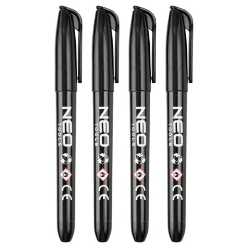 Biztonságos fizetés NEO TOOLS 4db jelölőfilc, vízálló olajalapú festékkel, használat előtt felrázandó, fekete, normál hegyű