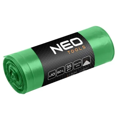 Alacsony ár NEO TOOLS Szemeteszsák 60L, 60x70cm, zöld,erősített húzószalagos, vastagság 35mic, 10db