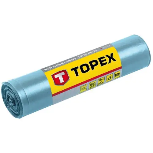 TOPEX Szemeteszsák 80L, 60x90cm, nagy teherbírású, kék, vastagság100 mic, LDPE fólia, 5db Biztonságos vásárlás