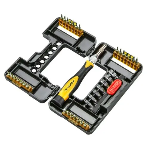 TOPEX Bitkészlet racsnis hajtószárral 37db Ingyenes szállítás