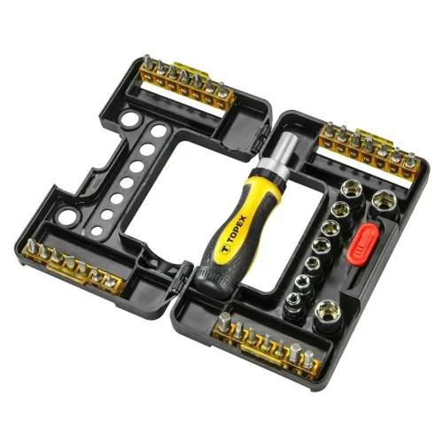 Szuper ajánlat TOPEX Dugókulcskészlet + bitkészlet racsnis hajtószárral, 38db