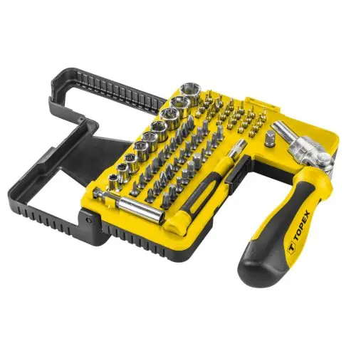 Exkluzív ajánlat TOPEX Dugókulcskészlet + bitkészlet racsnis hajtószárral, 68db