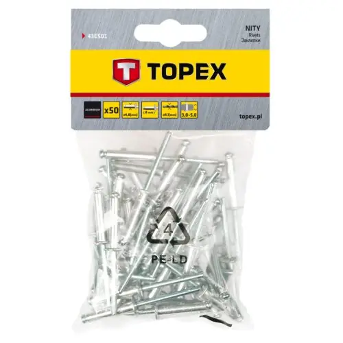 Népszerű TOPEX Popszegecs 4.8x8mm, 50db