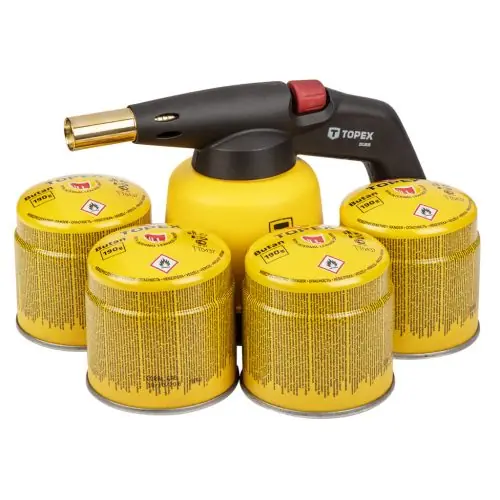 TOPEX Gázforrasztó, perzselő, gázégő 4db tartállyal, 190g, szelepes tartállyal Különleges ajánlat