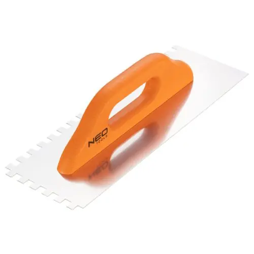 Nézd meg most NEO TOOLS Acél simító, fogazott, rozsdamentes, 380x128mm, 10x10x10mm, fa markolat