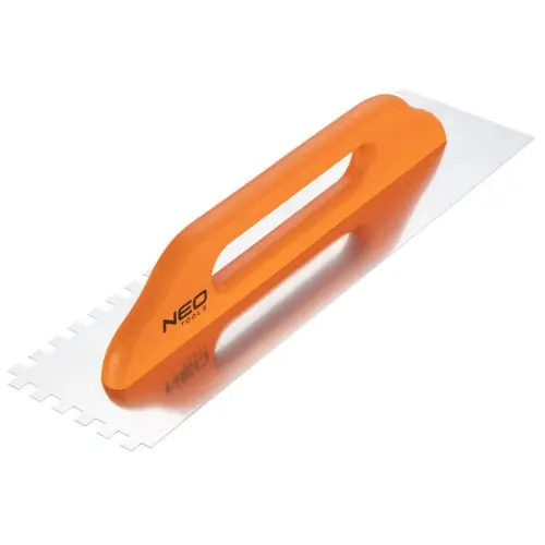 Expressz kézbesítés NEO TOOLS Acél simító, fogazott, rozsdamentes, 480x128mm, 10x10x10mm, fa markolat