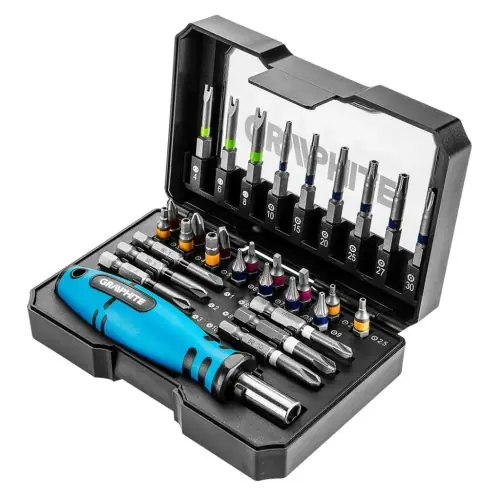GRAPHITE Csavarhúzó bitkészlet, 31db, bitek 25mm-15db, bitek 50mm-15db, bittartó Vásárlói kedvenc