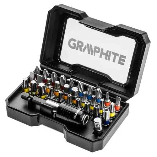 Szuper ajánlat GRAPHITE Csavarhúzó bitkészlet, 32db, bitek 25mm-30db, adapter 1/4", mágneses bittartó