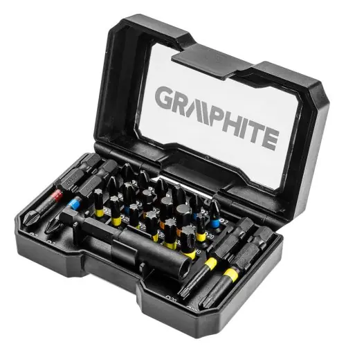 GRAPHITE Csavarhúzó bitkészlet, 23db, bitek 25mm-18db, bitek 50mm-4db, mágneses bittartó Szezonális akció