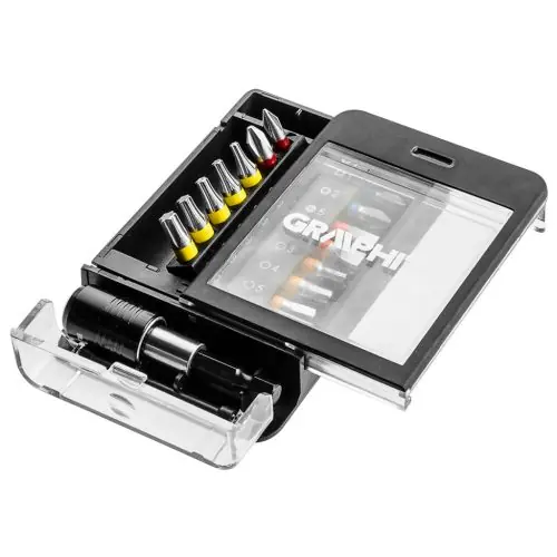 Prémium GRAPHITE Csavarhúzó bitkészlet, 15db, bitek 14mm-8db, mágneses bittartó