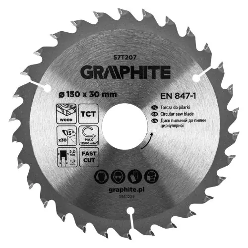 Expressz kézbesítés GRAPHITE Körfűrészlap keményfém fogakkal, 150x30mm, 30fog
