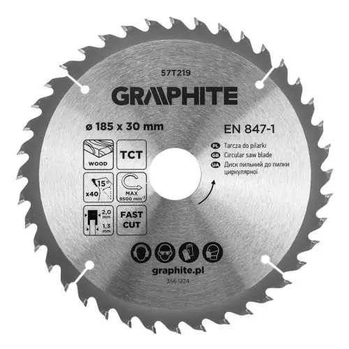 Outlet GRAPHITE Körfűrészlap keményfém fogakkal, 185x30mm, 40fog