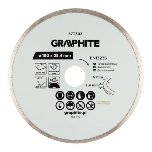 Outlet GRAPHITE Gyémánt vágókorong 180x25,4mm, vizes