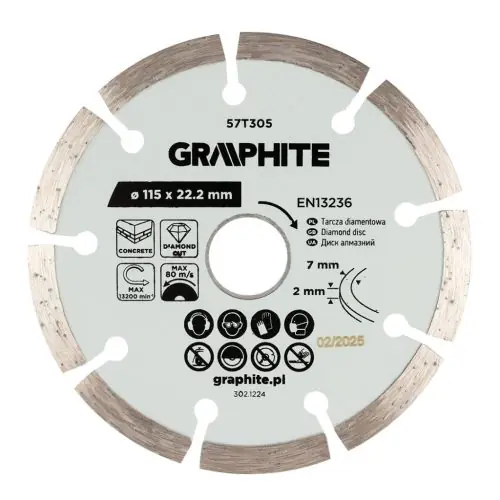Ne maradj le GRAPHITE Gyémánt vágókorong 115x22.2mm, szegmenses, száraz