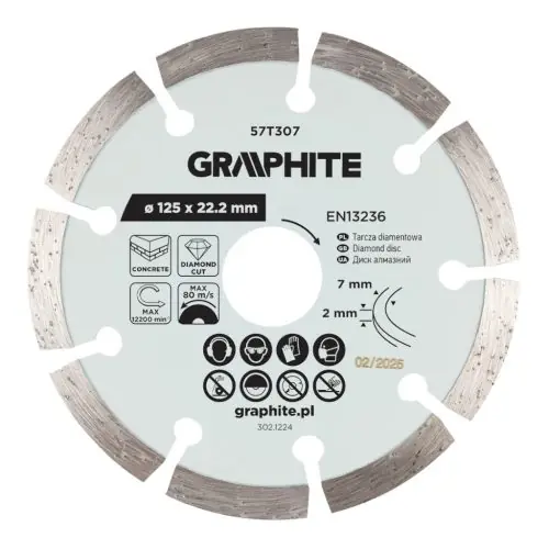 Kihagyhatatlan ajánlat GRAPHITE Gyémánt vágókorong 125x22.2mm, szegmenses, száraz
