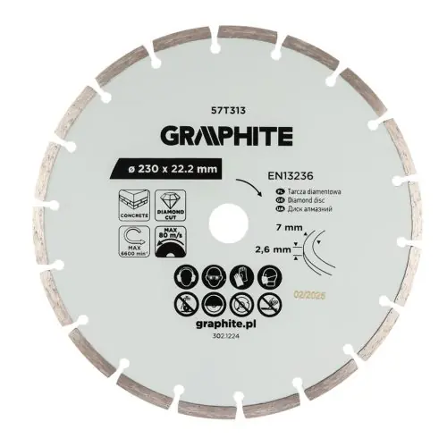 Korlátozott ajánlat GRAPHITE Gyémánt vágókorong 230x22.2mm, szegmenses, száraz