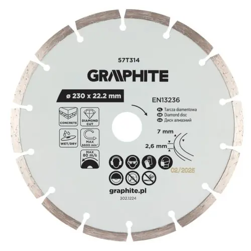 Gyors szállítás GRAPHITE Gyémánt vágókorong 230x22.2mm, szegmenses, száraz és vizes